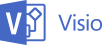 Un cuadro de fondo azul con una letra V blanca, y detrás un recuadro con varios cuadrados dentro, y la palabra Visio a la derecha