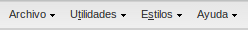 Menú de eXe en la que se ven las cuatro categorías: Archivo, Utilidades, Estilos y Ayuda.