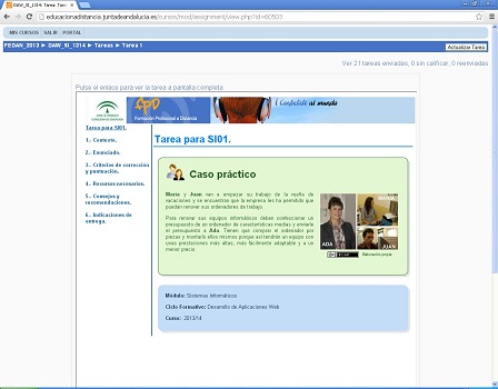 Captura de pantalla de la plataforma de FPaD (Tarea publicada)
