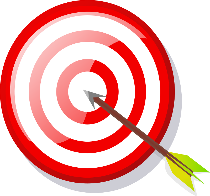 Ilustración de una diana con una flecha justo en el círculo central.