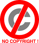 Una C gris dentro de un círculo, como el símbolo de copyright, con una banda roja que lo tacha, como en las señales de prohibido.