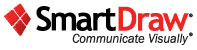 Un cuadrado rojo dividido en cuatro cuadrados por dos líneas blancas, con el texto "Smart Draw. Communicate Visually", a su derecha